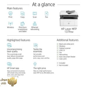 پرینتر چهار کاره لیزری اچ پی مدل Laser MFP 137fnw