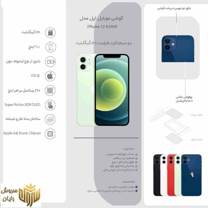 گوشی موبایل اپل مدل iPhone 12 دو سیم‌ کارت ظرفیت 128 گیگابایت ( سری ZA)