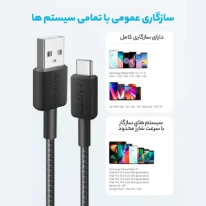 کابل تبدیل USB به USB-C انکر مدل 322/A81H5 طول 0.9 متر