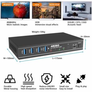 KVM سوئیچ 2 پورت HDMI/USB3.0 با کیفیت 4K@60Hz فرانت
