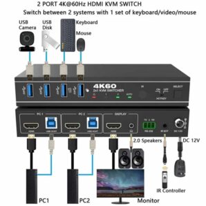 کی وی ام سوئیچ 2 پورت HDMI 2.0/USB 3.0 فرانت مدل FN-K3H21 با رزولوشن 4K@60 به همراه ریموت